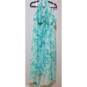 Jill Stuart Women’s White & Teal Hi-Low Open Back Maxi Dress Size 14 Lined NWT